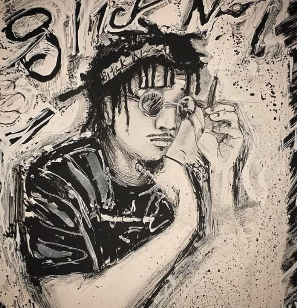 Hand-drawn ink portrait artwork of Sl1ck N°1